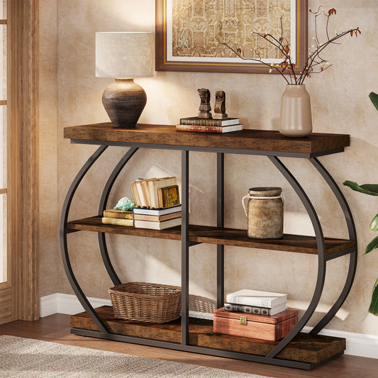 Tribesigns Industrial Console Table with Three Tier Storage Shelves