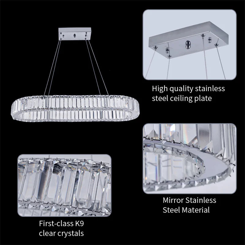 GreeLustr Indoor K9 Crystal Oval Ring Pendant Lamp Living Room