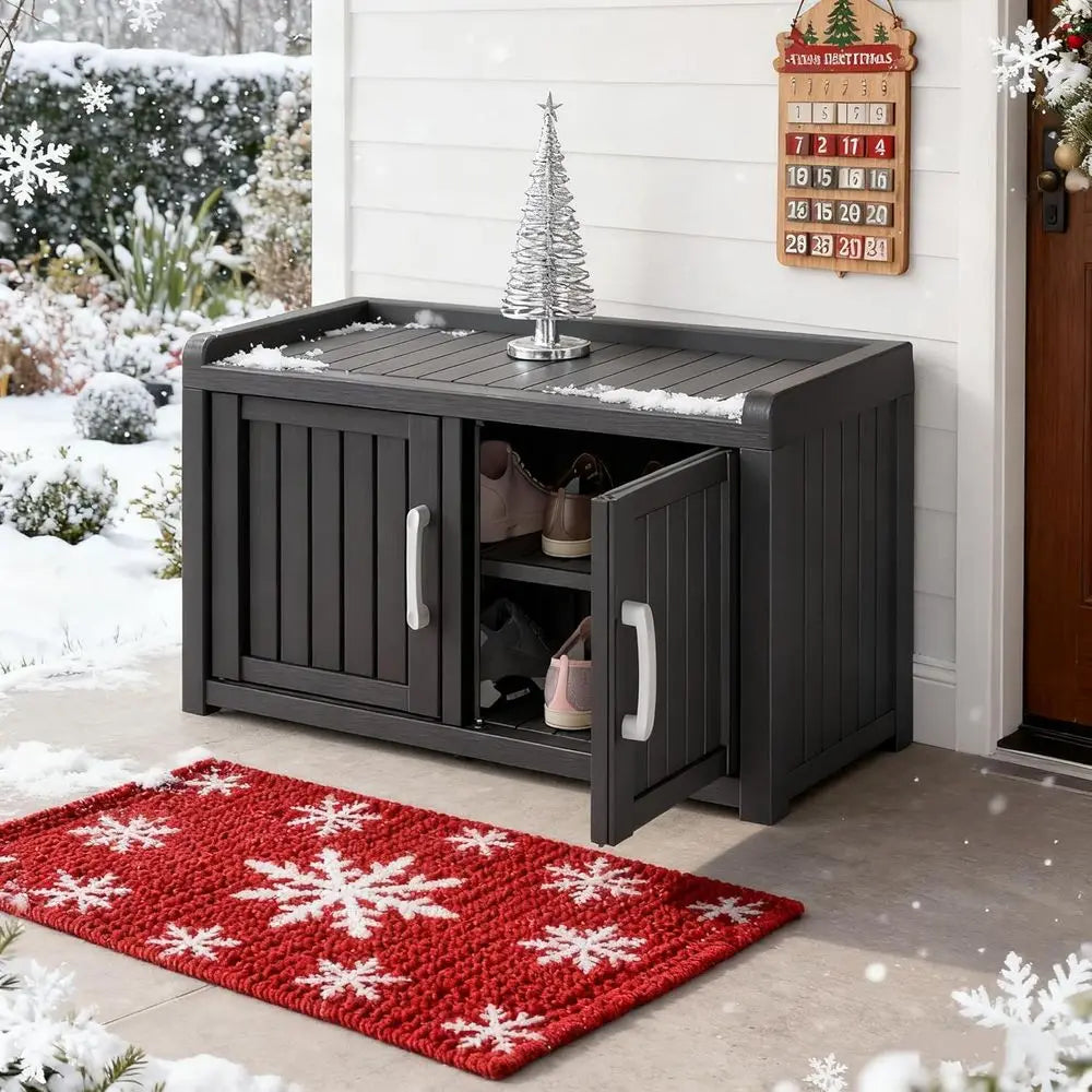 2-Tier Outdoor Shoe Storage Cabinet with Waterproof UV-Resistant Material, Adjustable Shelves for Entryway, Hallway, Living Room