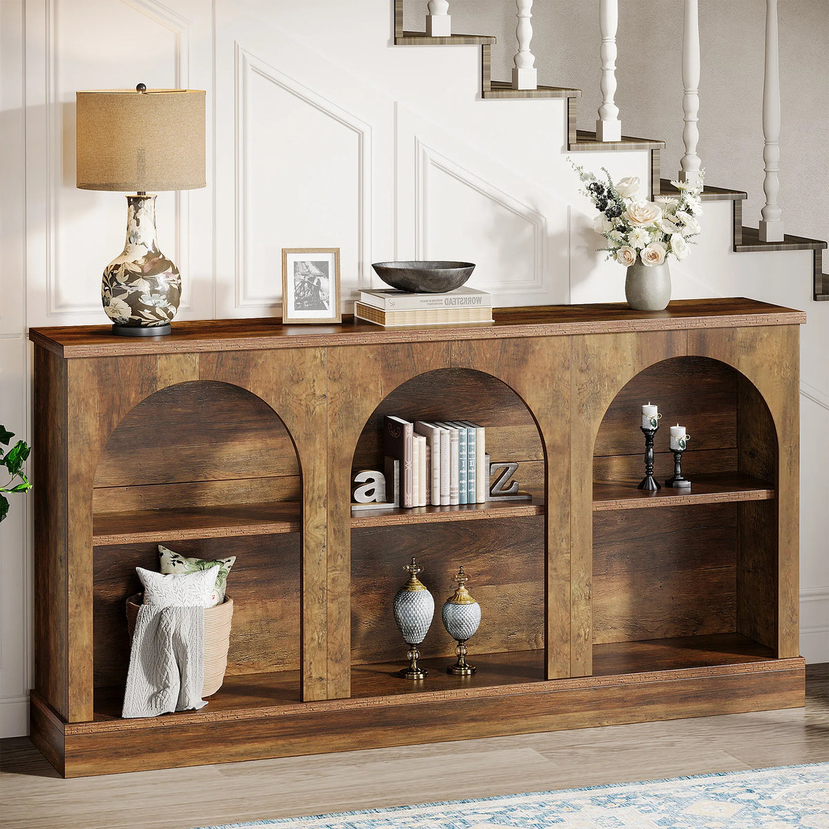 Tribesigns Farmhouse Console Table With Wooden Triple Shelf Storage