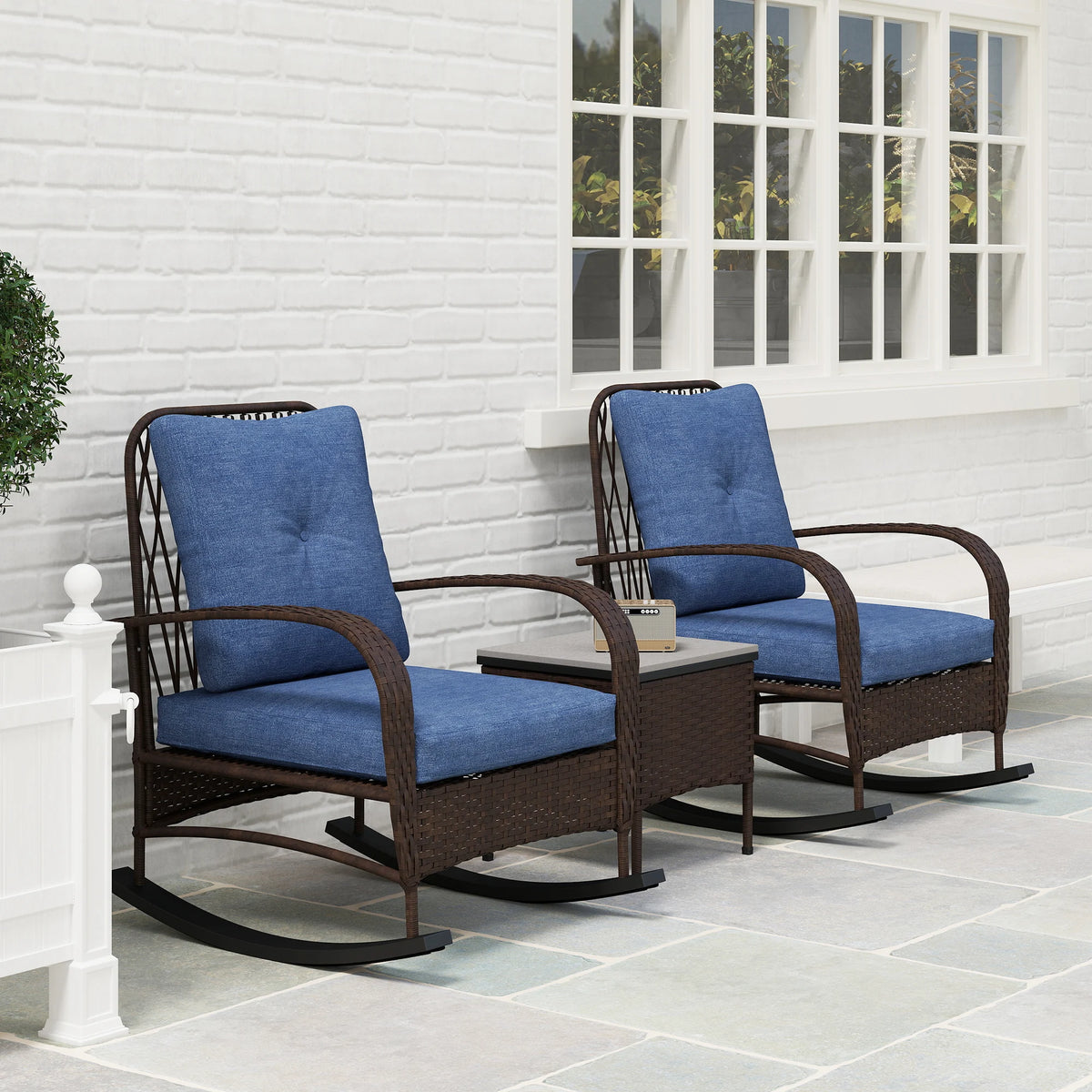 Outsunny All Weather Patio Rocking Chair Set With Coffee Table