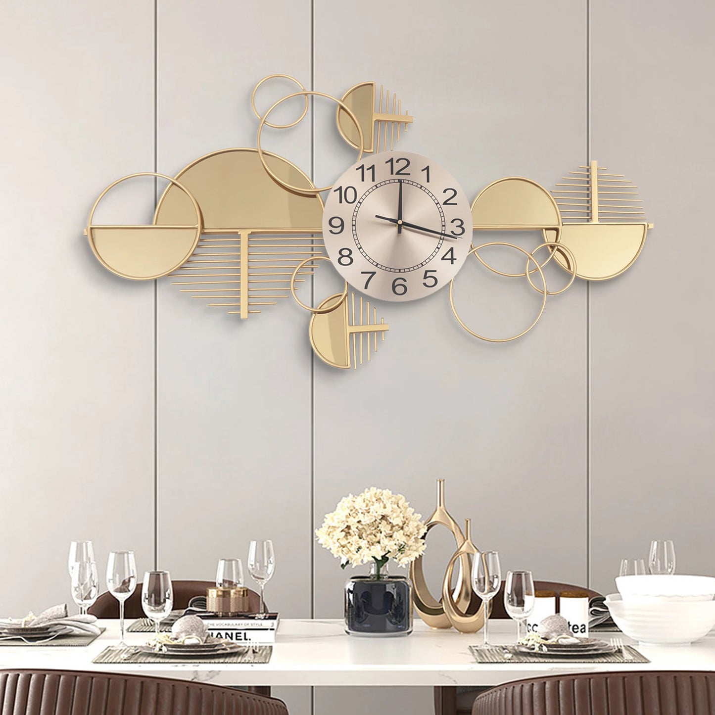Modern Metal Wall Clock Silent Battery Operated Minimalist Living Room