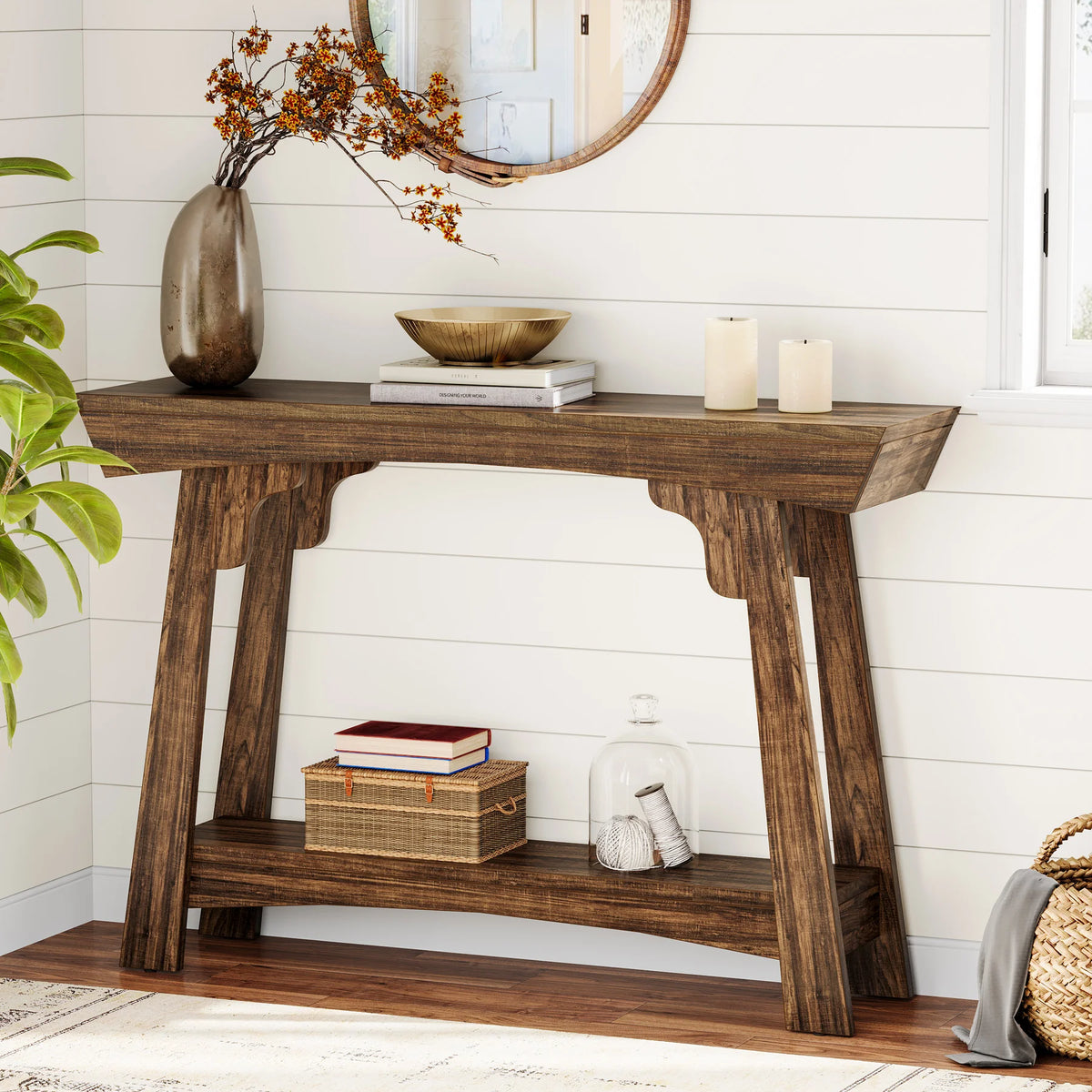 Tribesigns Farmhouse Console Table With Two-Tier Storage Shelf