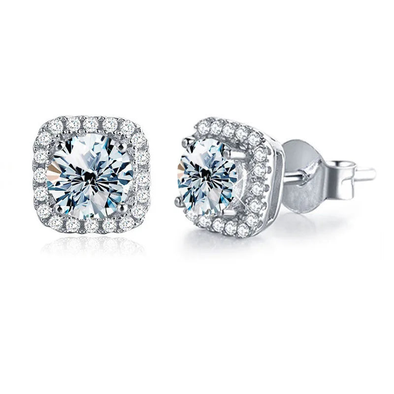 LYEE CYEE Moissanite Square Stud Earrings In Sterling Silver