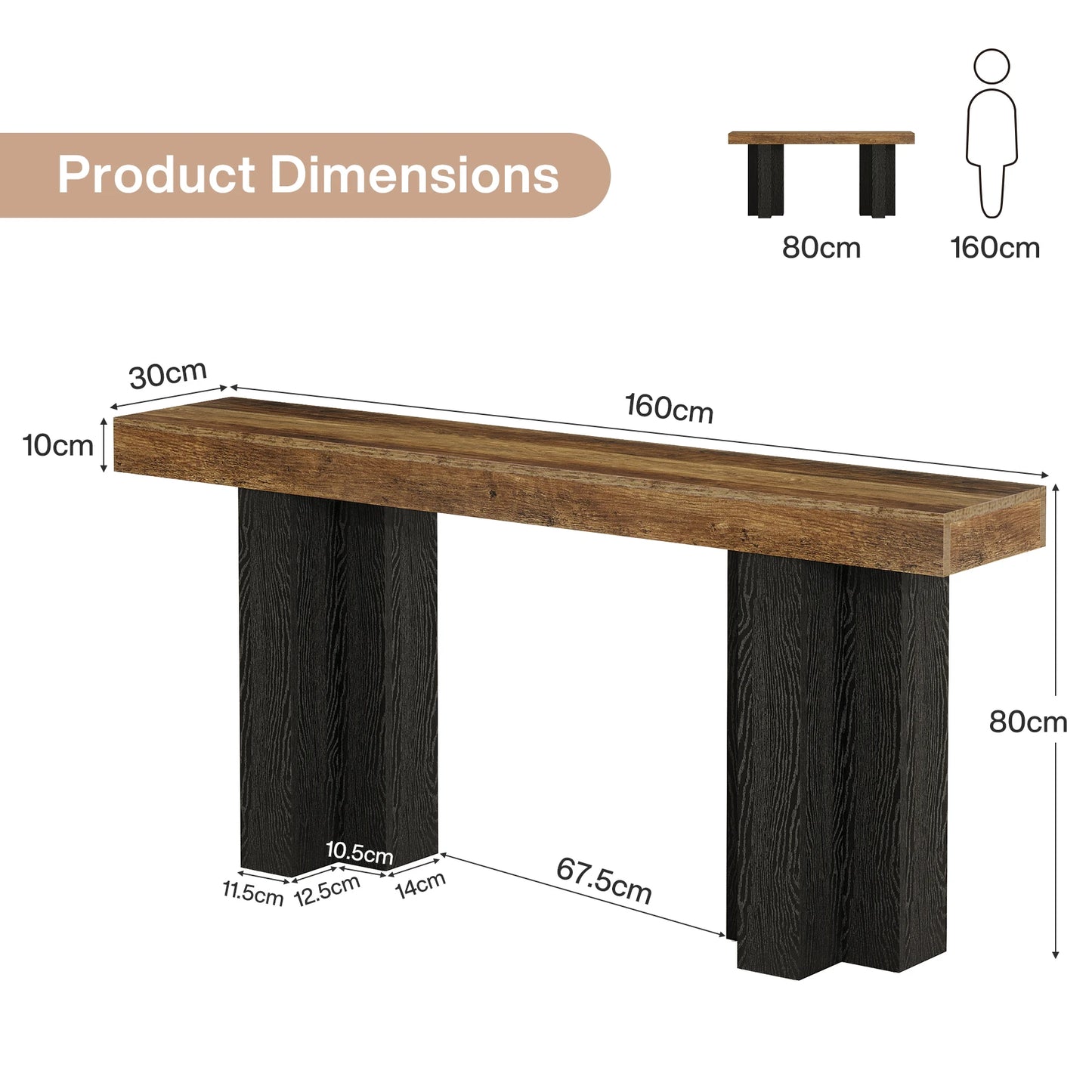 Tribesigns 63-Inch Console Table for Entryway, Farmhouse Entryway Table with Sturdy Legs, Narrow Long Sofa Console Behind Couch for Living Room, Hallway, Foyer, Rustic Brown and Black