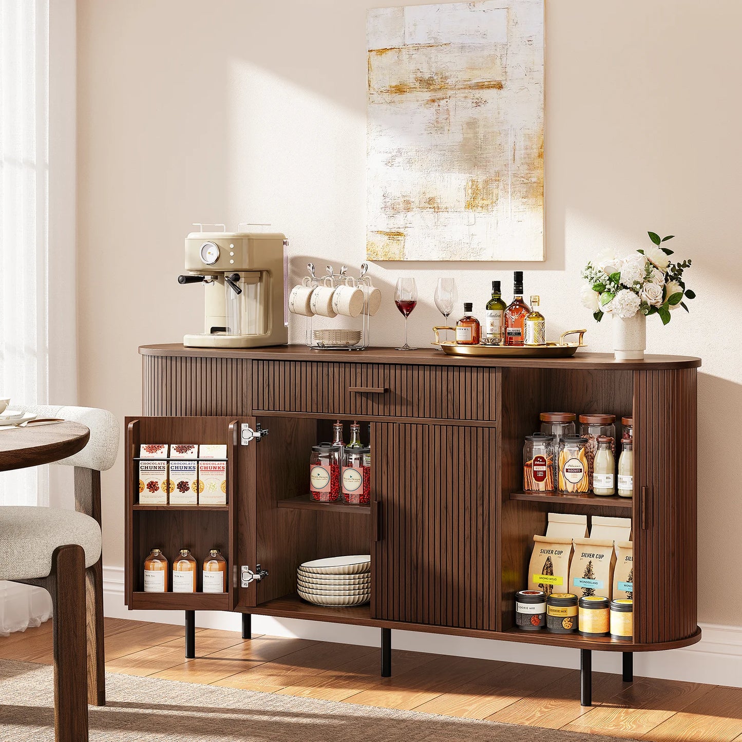 Sideboard Buffet Cabinet With Storage, Versatile Design Sideboard, Wood Kitchen Cabinets Coffee Bar Cabinet For Kitchen