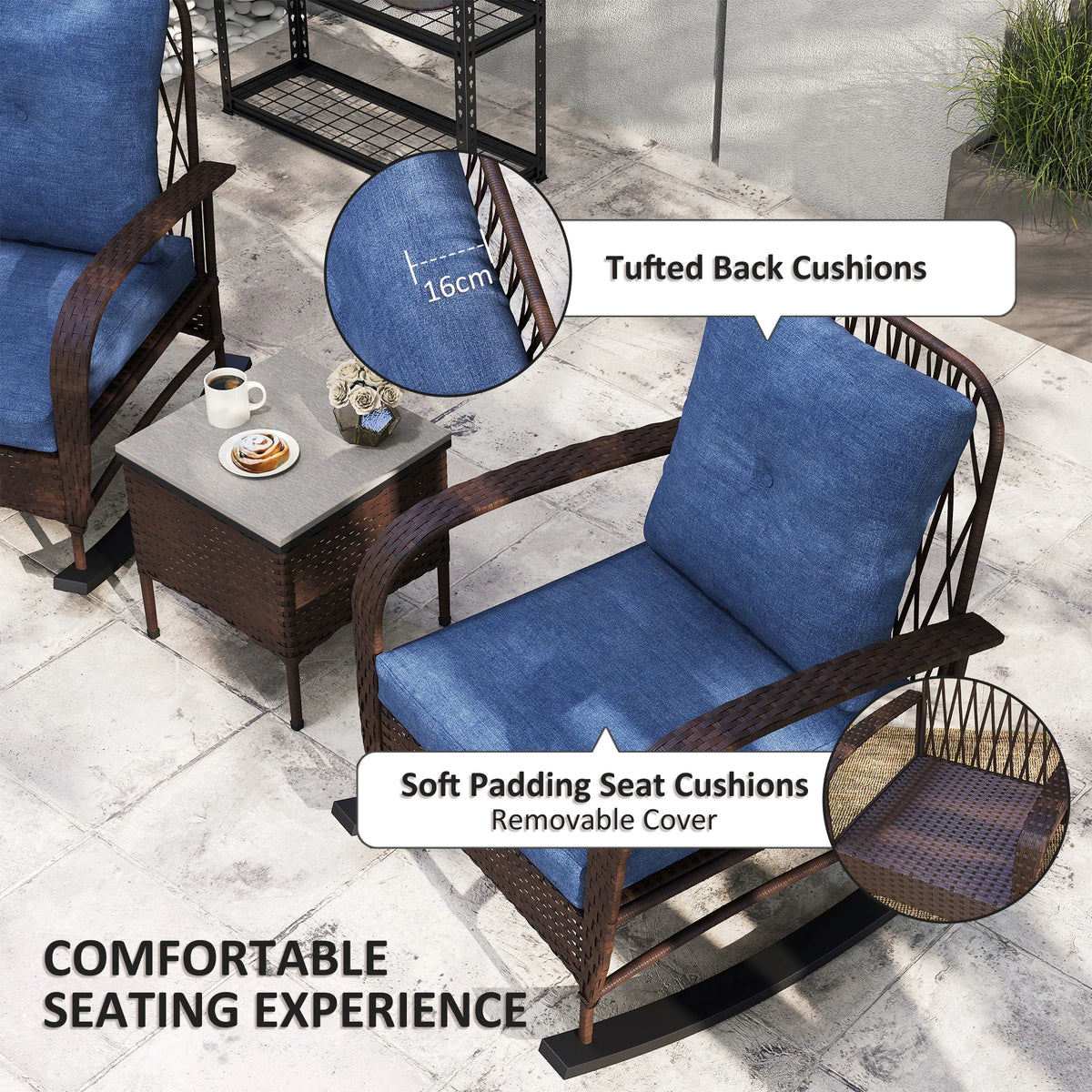 Outsunny All Weather Patio Rocking Chair Set With Coffee Table