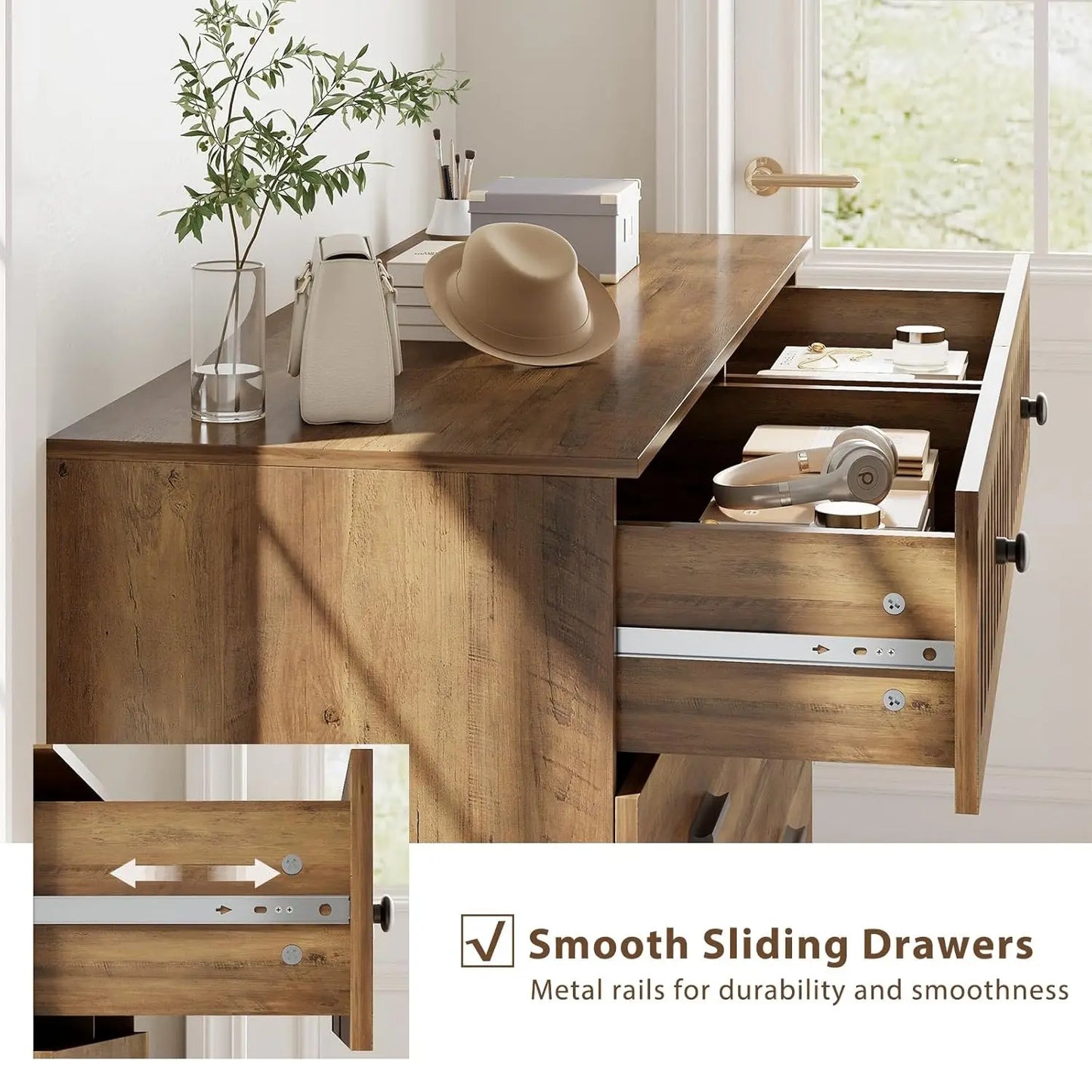 Farmhouse 6-Drawer Wood Dresser Fluted Anti-Tip Bedroom Living Room Hallway Entryway Nursery Rustic Oak, Customized