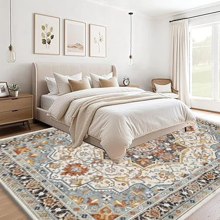Traditional Oriental Medallion Area Rug Retro Floral Pattern Floor Carpet for Living Room Bedroom Study Room Home Decor