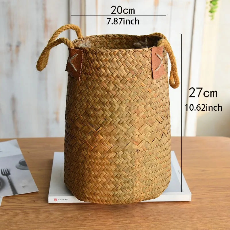 Rural grass woven flower basket, flowerpot, dry flower basket, hand woven storage basket