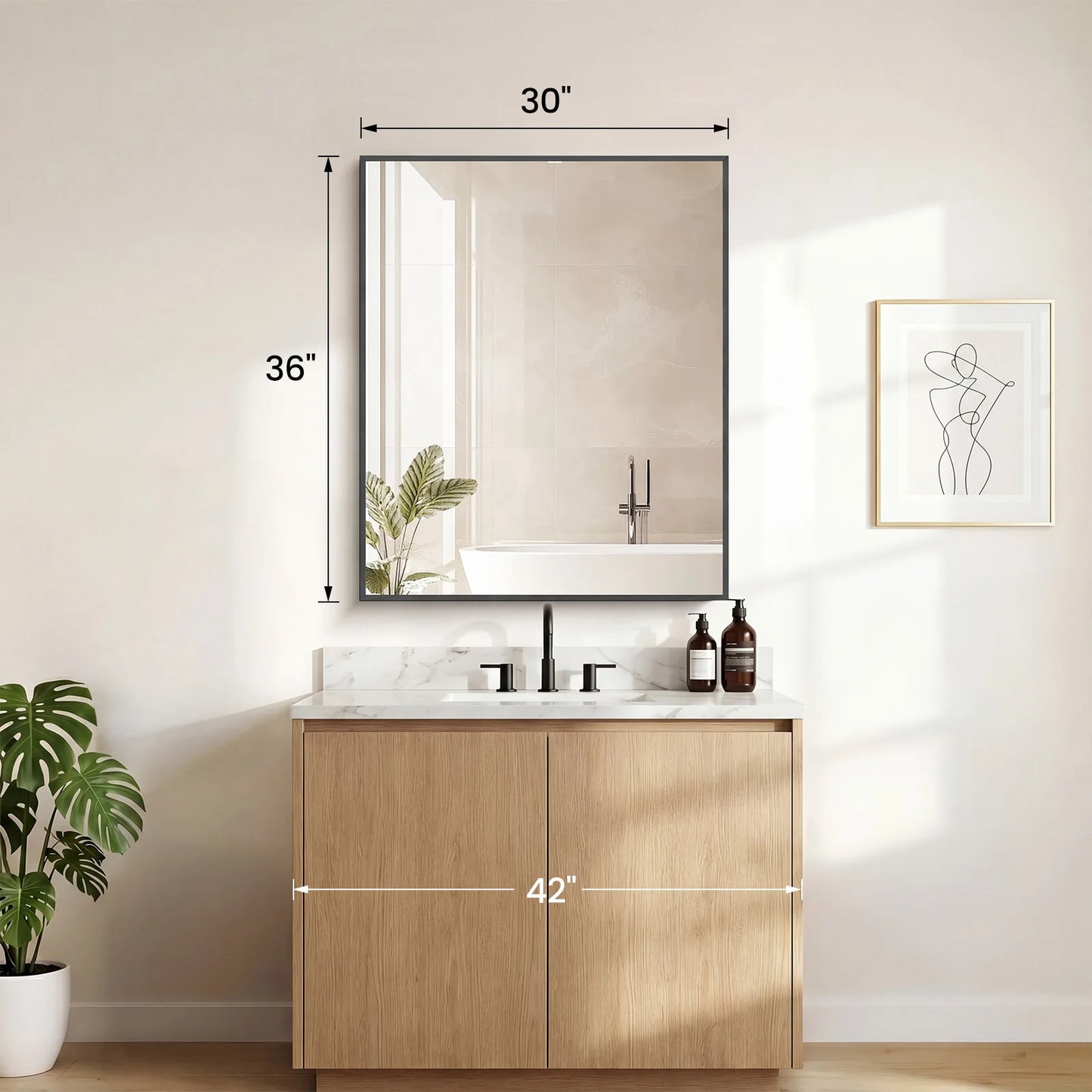 JHK Rectangle Wall Mount Mirrors with Metal Frame Bathroom Mirror for Over Sink Modern Vanity Mirror with Tempered Glass for Home Decor Anti-Rust