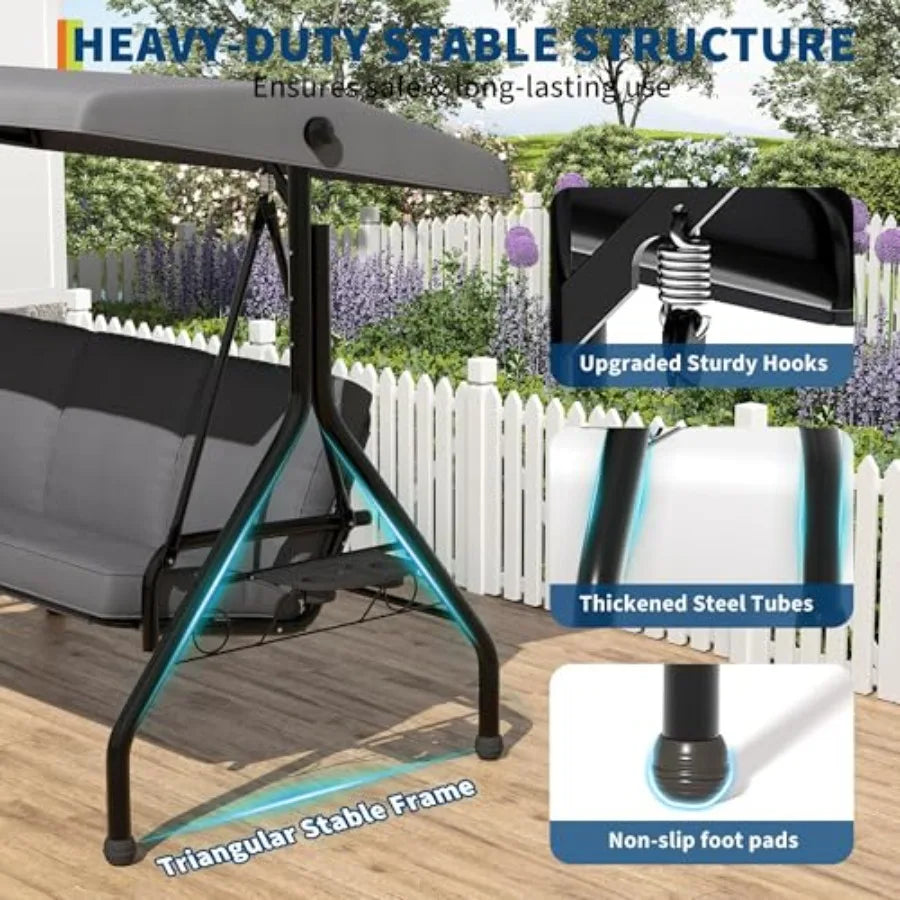 2-in-1 Patio Swing Chair -Grey
