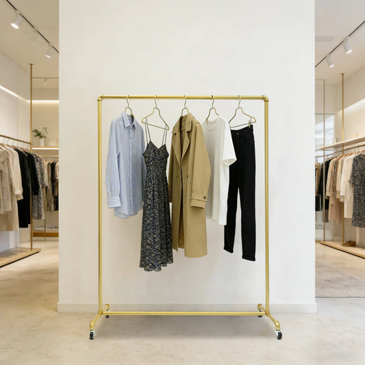 Garment Rack Clothes Display Stand 100lbs Load 120*40*160cm Gold with 4 Casters Brakes for Clothing Store Boutique Bedroom Hallway