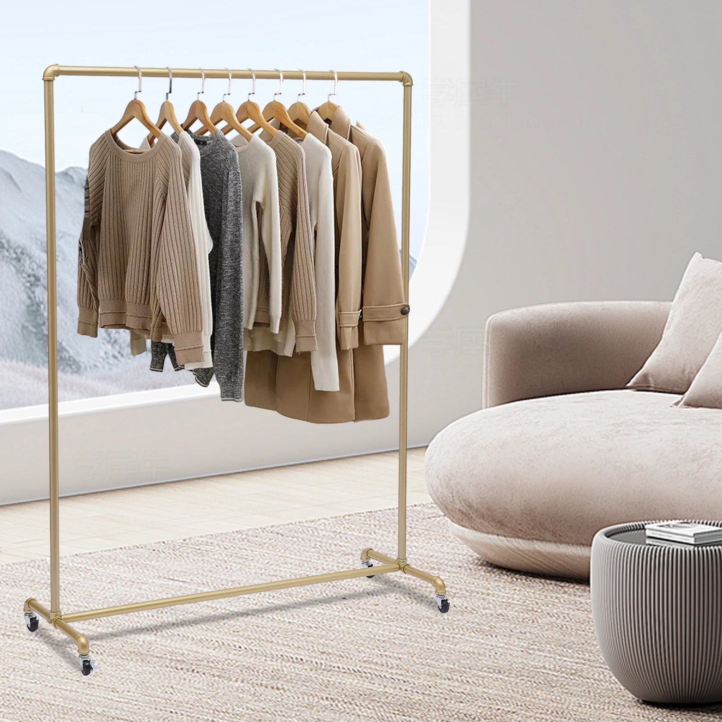 Garment Rack Clothes Display Stand 100lbs Load 120*40*160cm Gold with 4 Casters Brakes for Clothing Store Boutique Bedroom Hallway