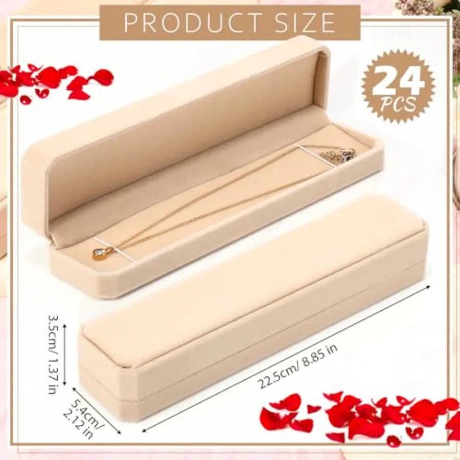 24 Pcs Velvet Bracelet Box Bulk Mother's Day Jewelry Chain Necklace Box Bracelet Storage Case Long Jewelry Case for Wedding Dis