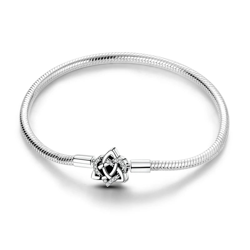 925 Sterling Silver Bracelets 17-20CM Original Golden Sparkling Heart Shaped Bracelet Fit DIY Charms Beads Fashion Women Jewelry