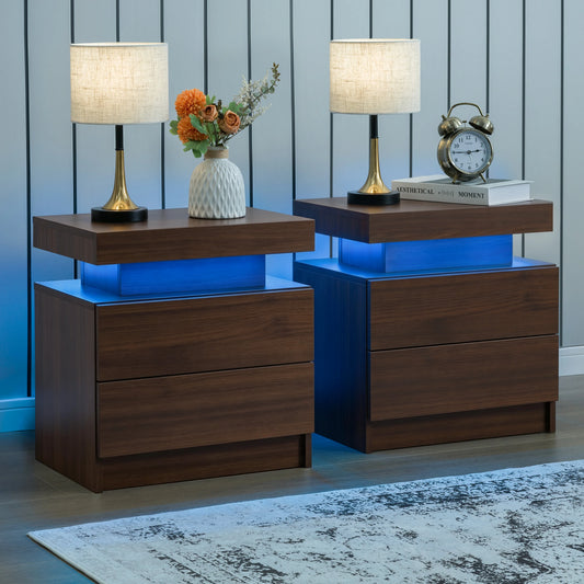 Cubehom Nightstand Set of 2 LED Nightstand with 2 Drawers,Night Stand  with LED Light,Bedside Table with Drawers for Bedroom
