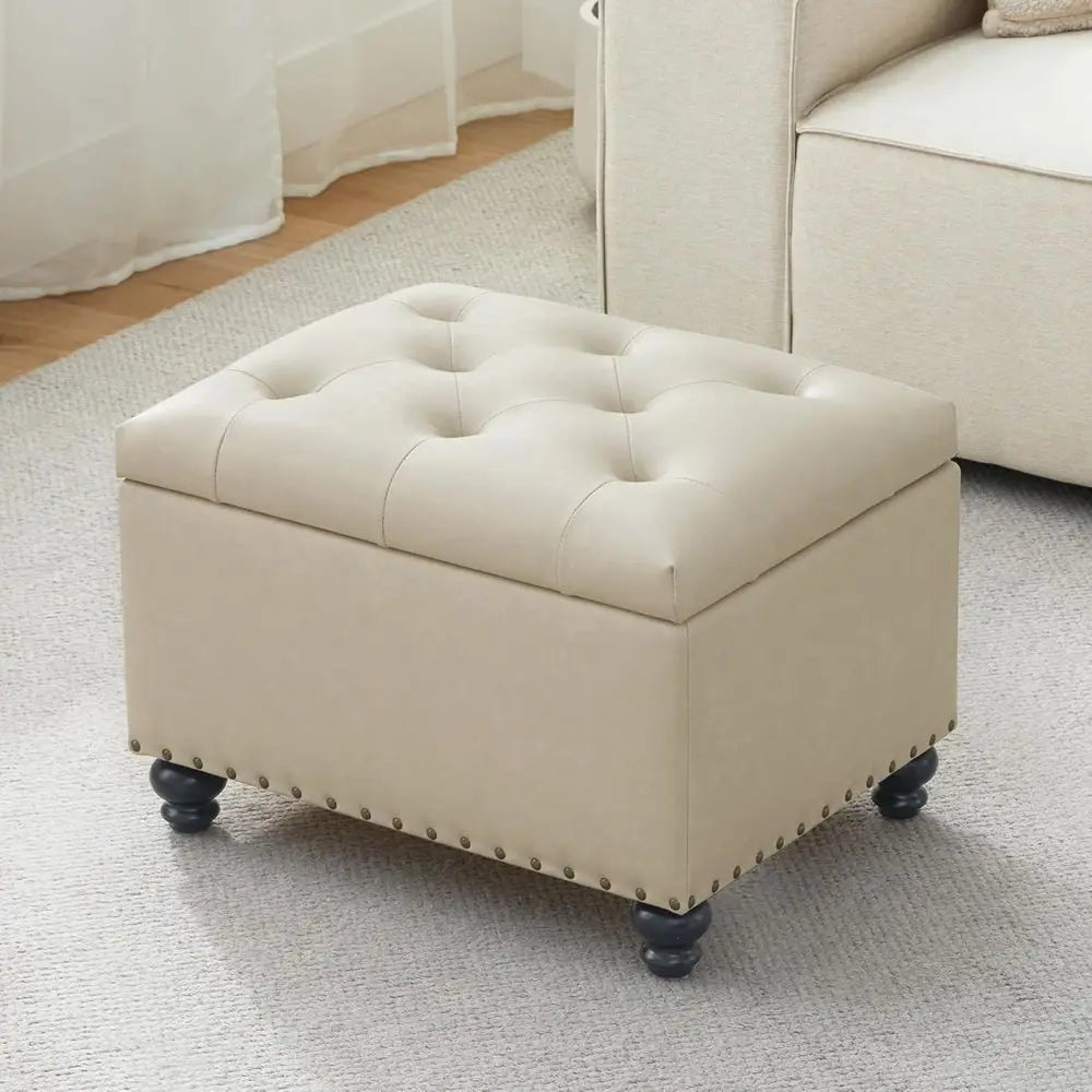 Leather Ottoman with Storage, Upholstered Button Tuted Ottoman oot Rest, oot Stools, 24" RecOttomans with Storage or Living Room