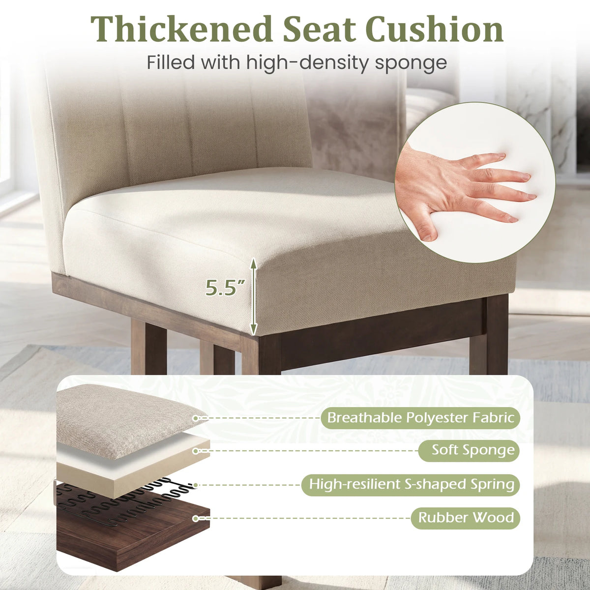 HOMASIS Wooden Farmhouse Dining Chairs Featuring Fabric Upholstery Pair