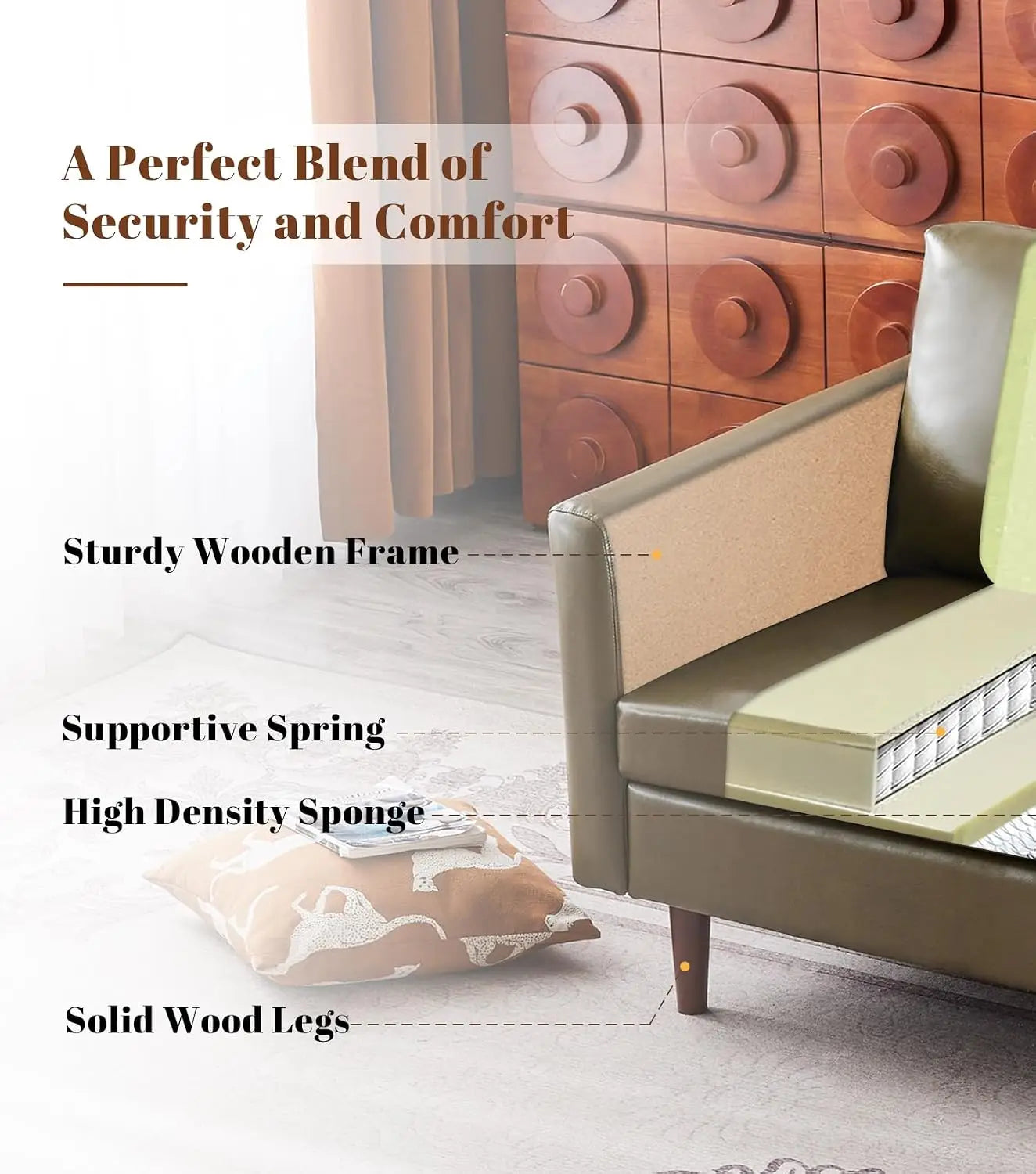 Accent Chair for Living Room, Mid Century Modern Upholstered PU Leather Armchair with Rolled Arms and Deep Seat,, Customized
