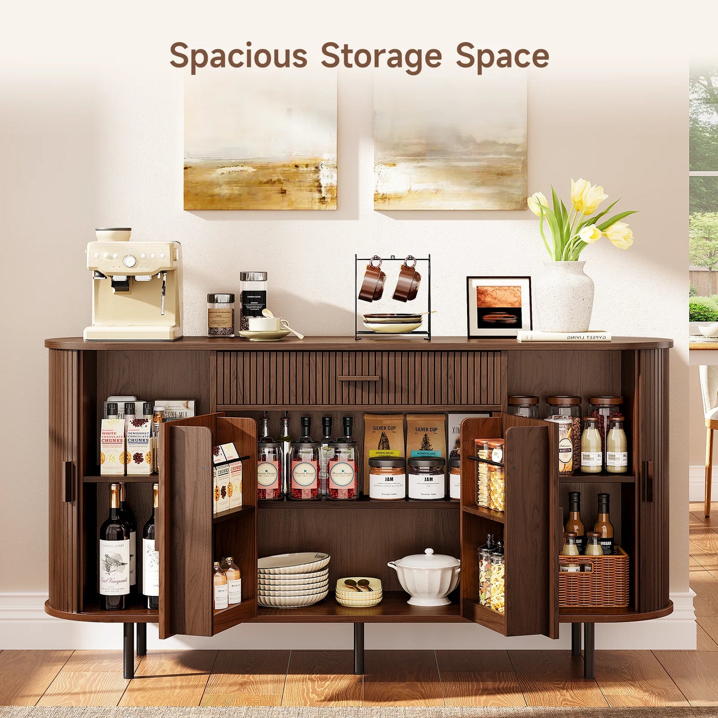Sideboard Buffet Cabinet With Storage, Versatile Design Sideboard, Wood Kitchen Cabinets Coffee Bar Cabinet For Kitchen