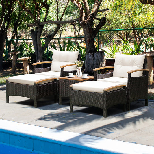 HOMASIS 5-Piece Patio Rattan Furniture Set With Cushioned Wood-Top Table