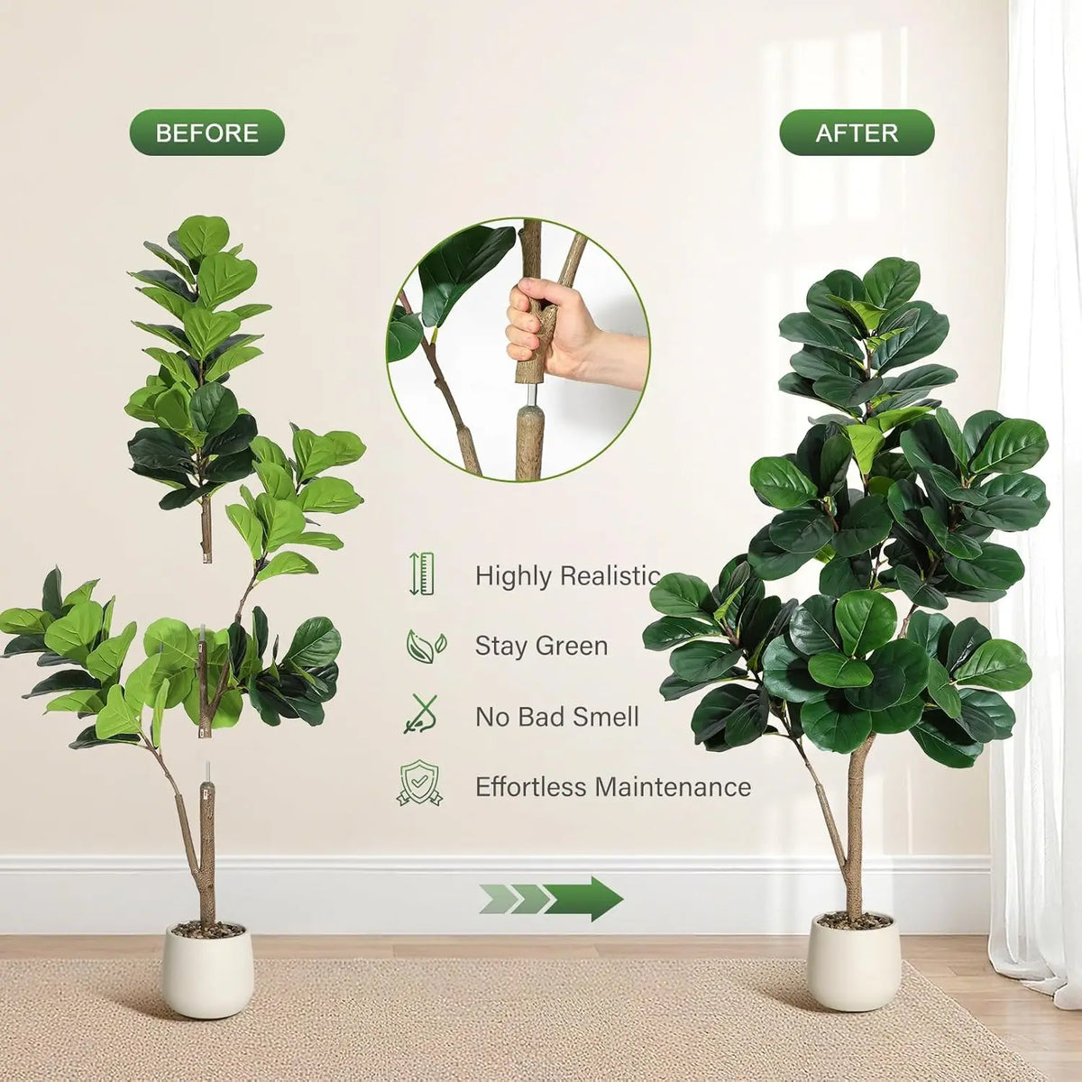 HiMiss Artificial Fiddle Leaf Fig Tree Indoor Home Decoration