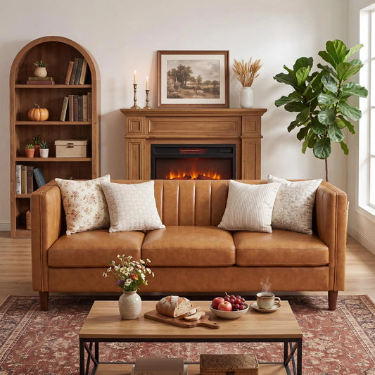 HiMISS Mid Century Modern Three Seat Faux Leather Sofa