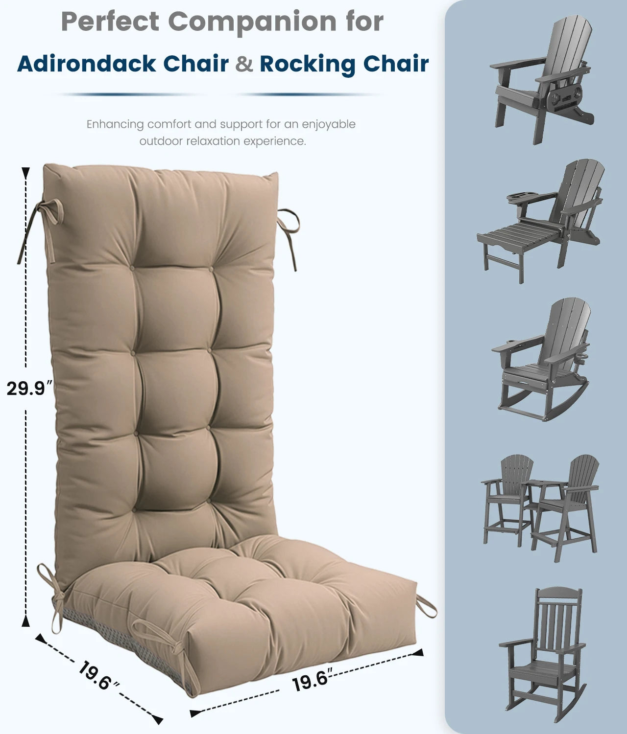 Rocking Chair Cushion Set of 1/2/4, Thickened Patio Chair Cushion,30×19.6×5.14 Inches, Glider Rocker Replacement Cushions with Headr