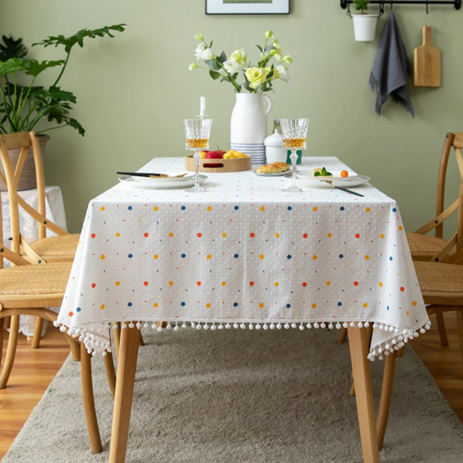 Korean Style Daisy Floral Damask Tablecloth For Dining Table
