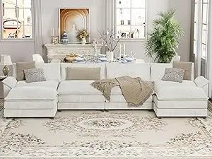 Sectional Modular Sofa U Shaped Chenille Fabric Couch with High Supportive & Soft Sponges and Removable Ottoman, Sleeper Comfy