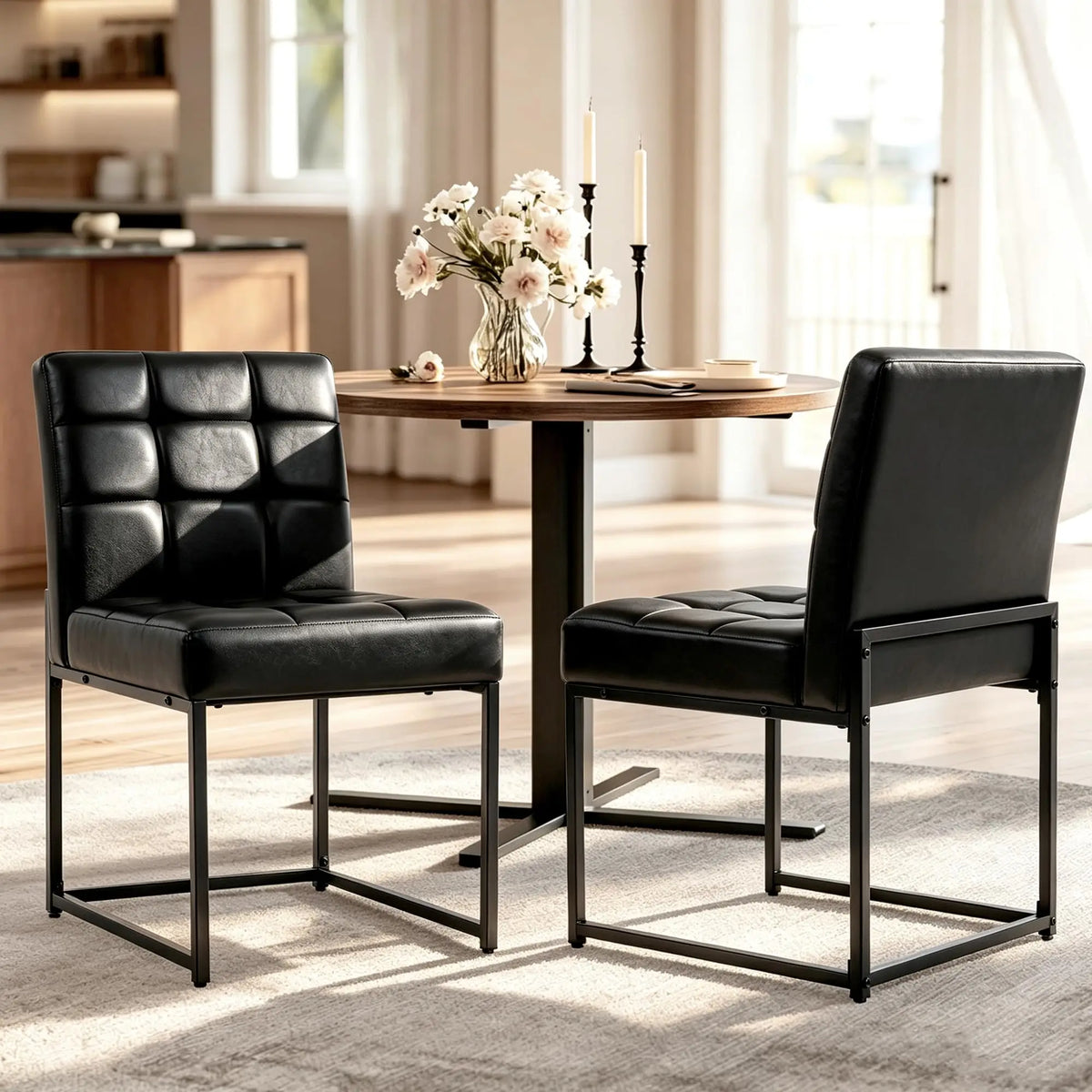 HiMISS Set Of 2 Mid Century Modern Leather Dining Chairs
