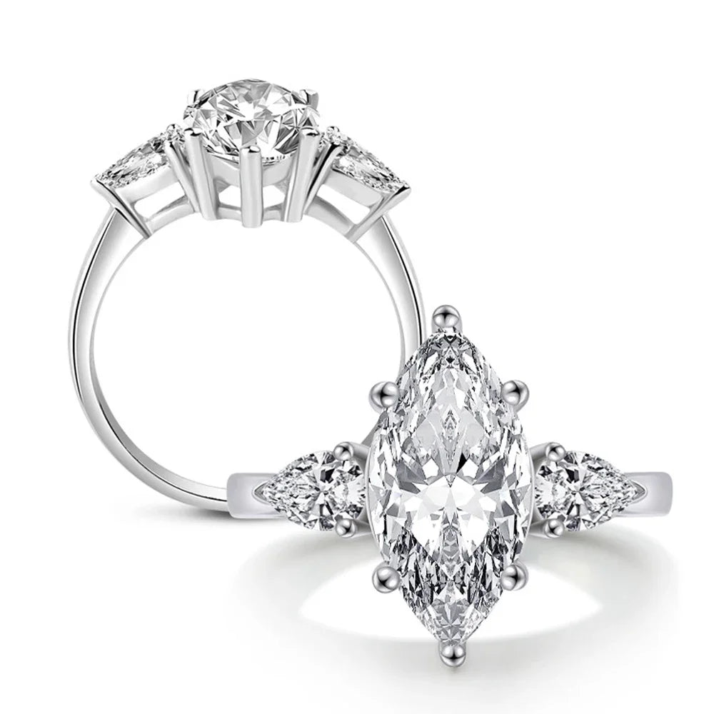 Cbtb New 925 Sterling Silver 4ct Marquise 8*16mm Moissanite Wedding Diamond Engagement Rings for Women Fine Jewelry