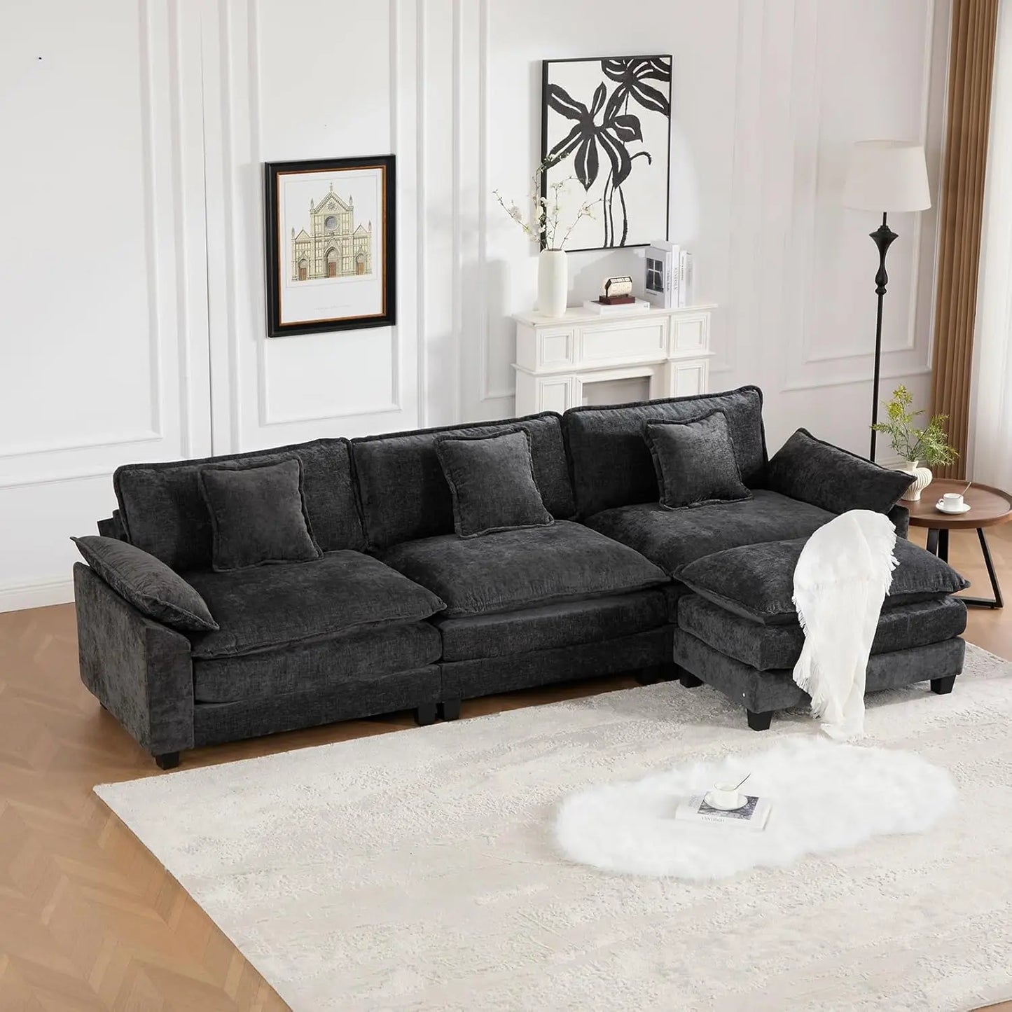 117.9" Modern Sectional Couches for Living Room, Blue Chenille Comfy Cloud Couch Sectional, 3 Seater Couch for, Customized