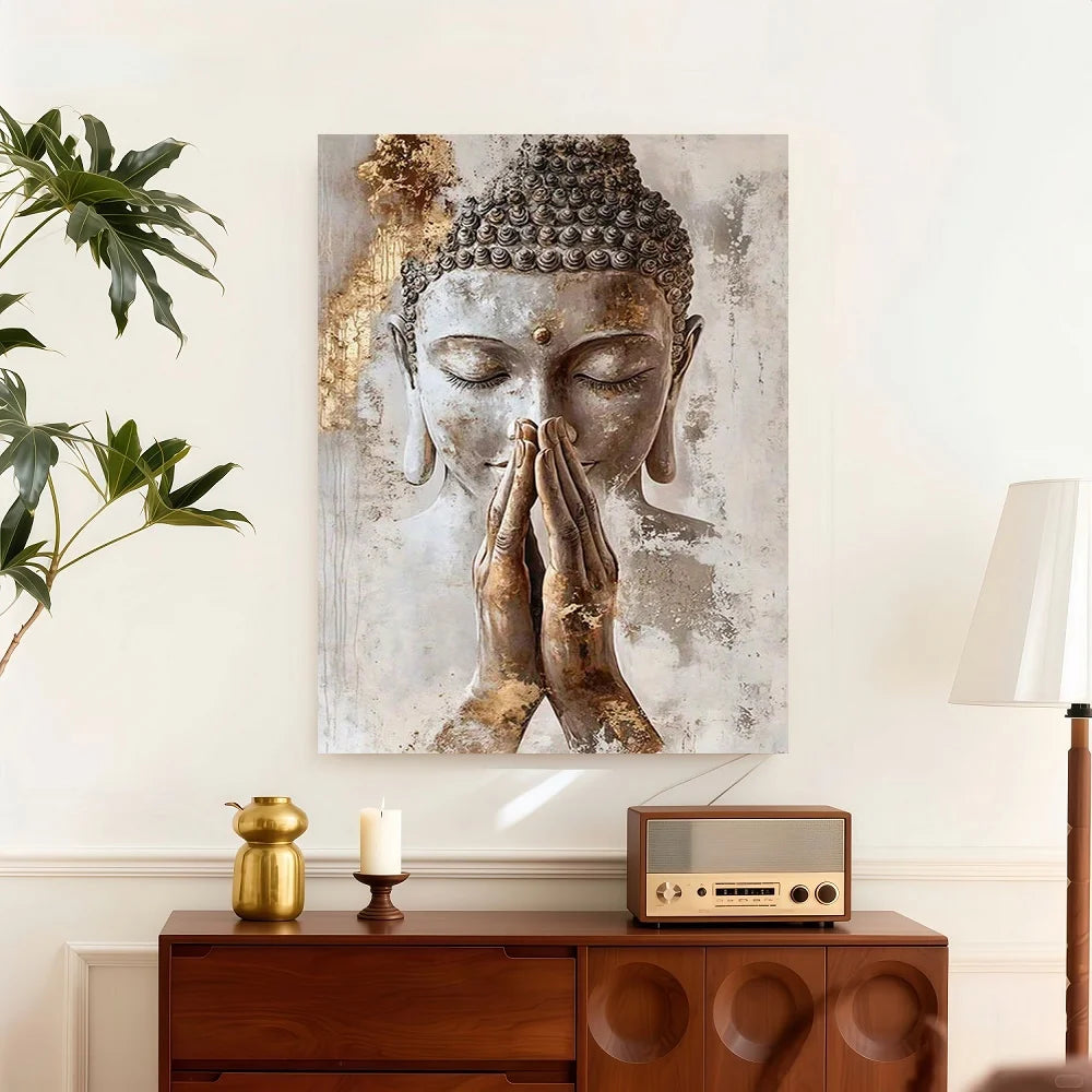Framed Canvas Print Serene Meditative Statue Wall Art