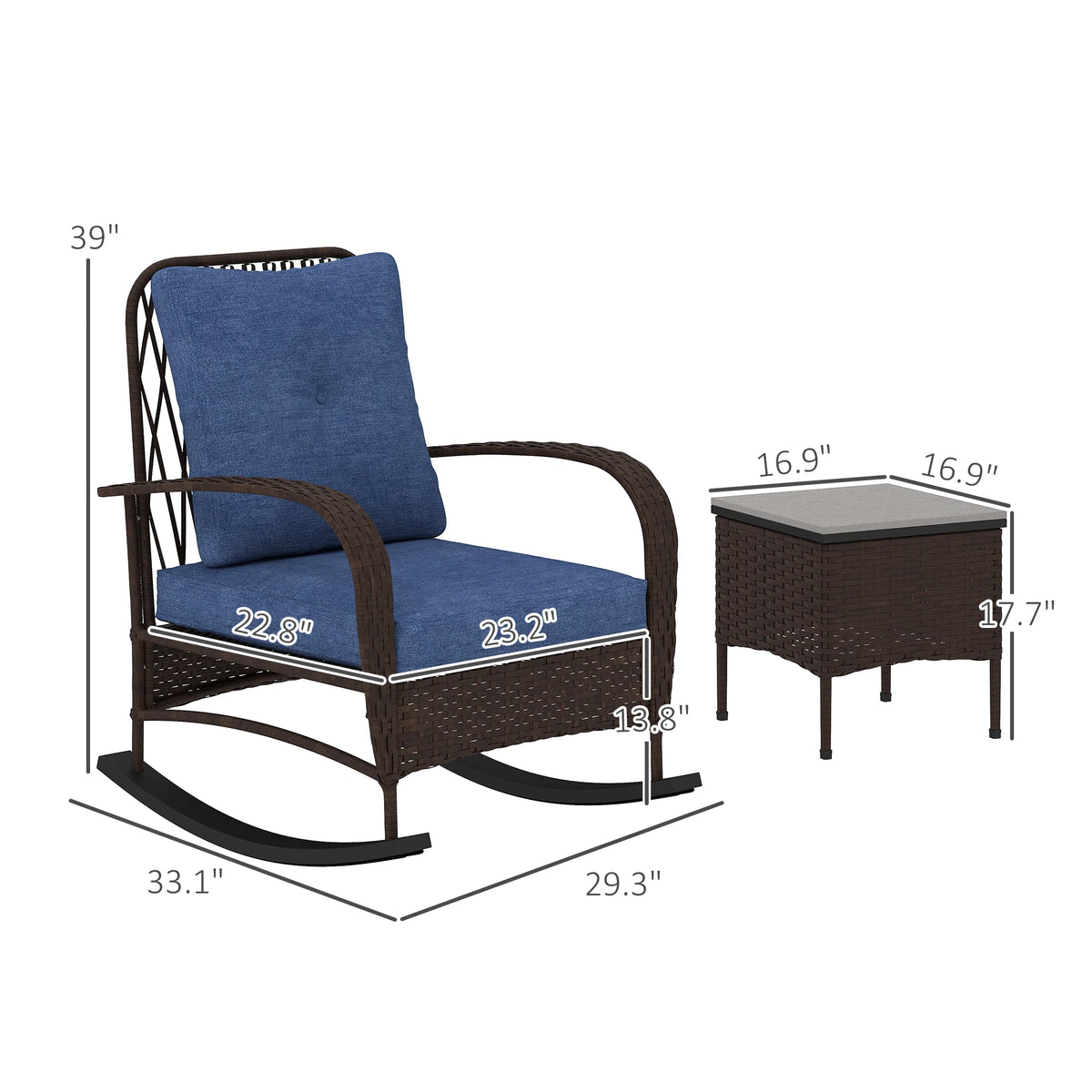 Outsunny All Weather Patio Rocking Chair Set With Coffee Table