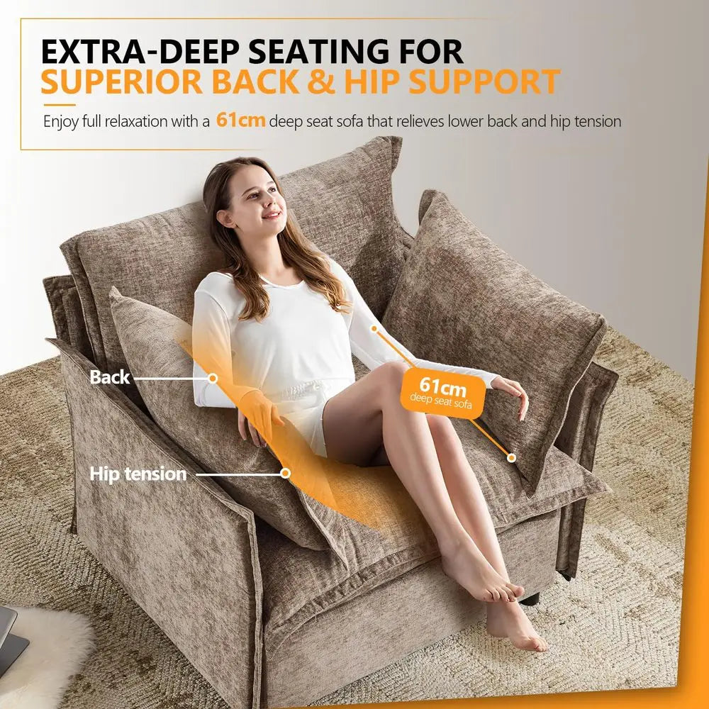 Oversized Accent Chairs Set of 2 Chenille Upholstered Armchairs