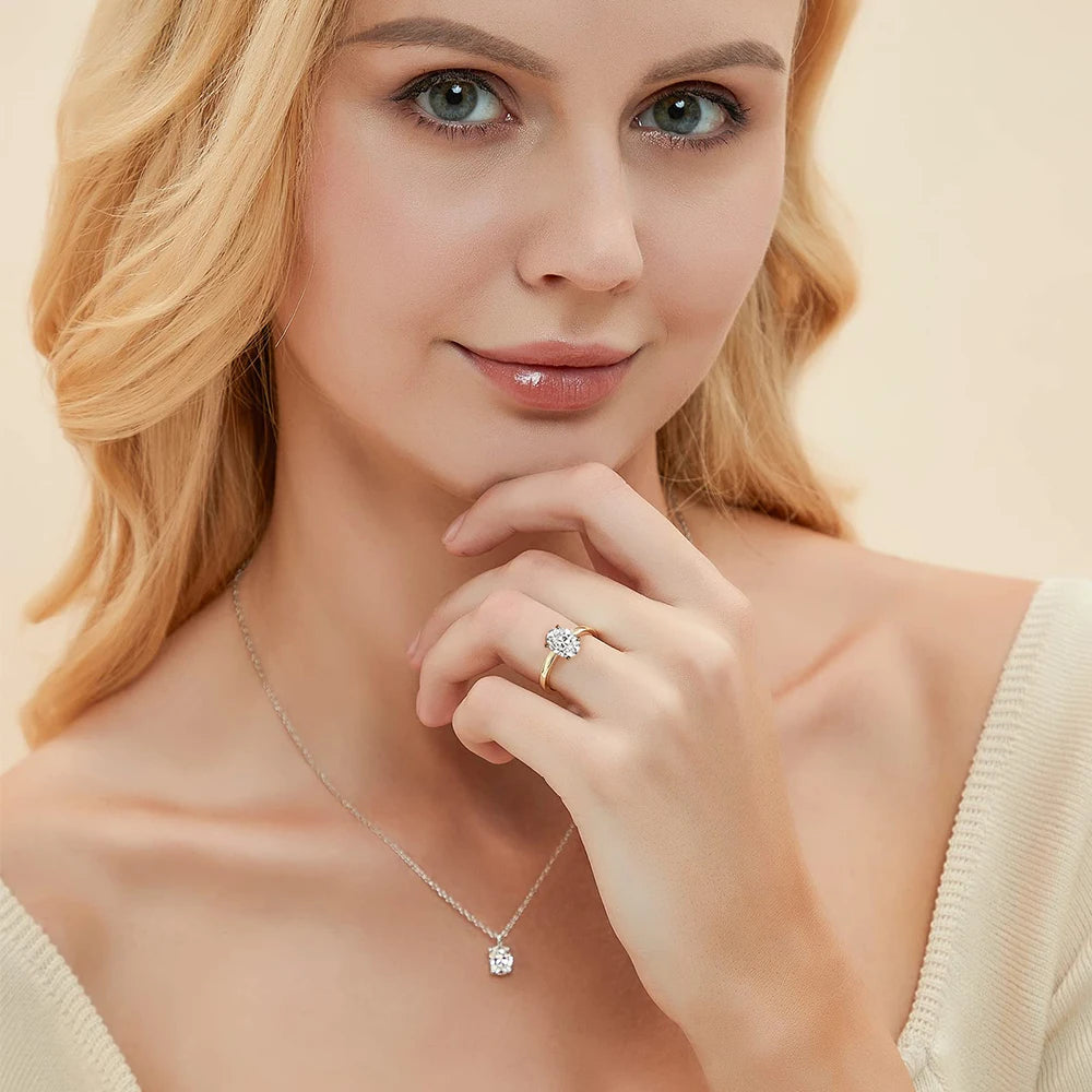 ATTAGEMS Oval Moissanite Ring 925 Sterling Silver for Women