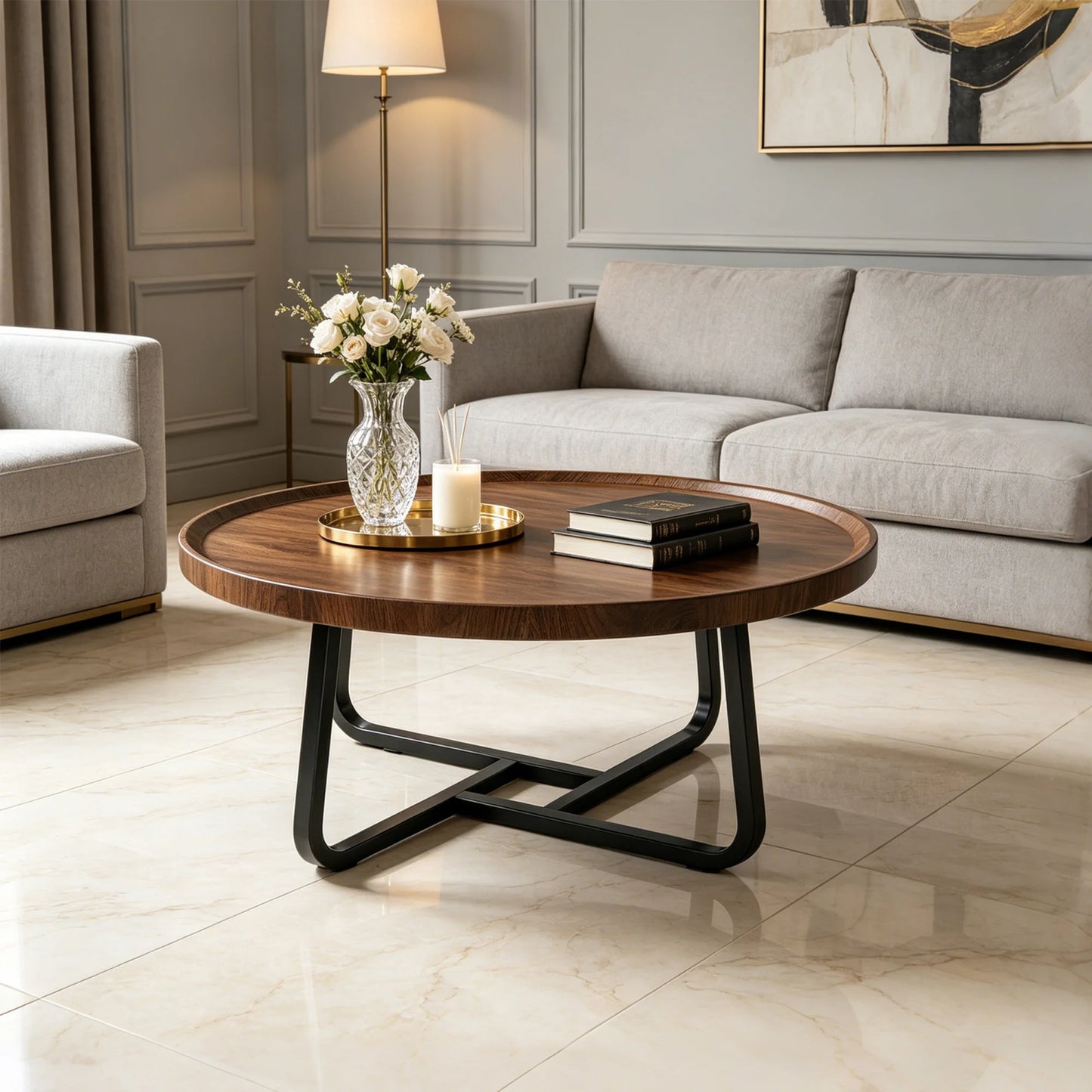 19.7in Minimalist Round Side Table, Small Coffee Tea End Table With Metal Frame For Living Room Bedroom Decor