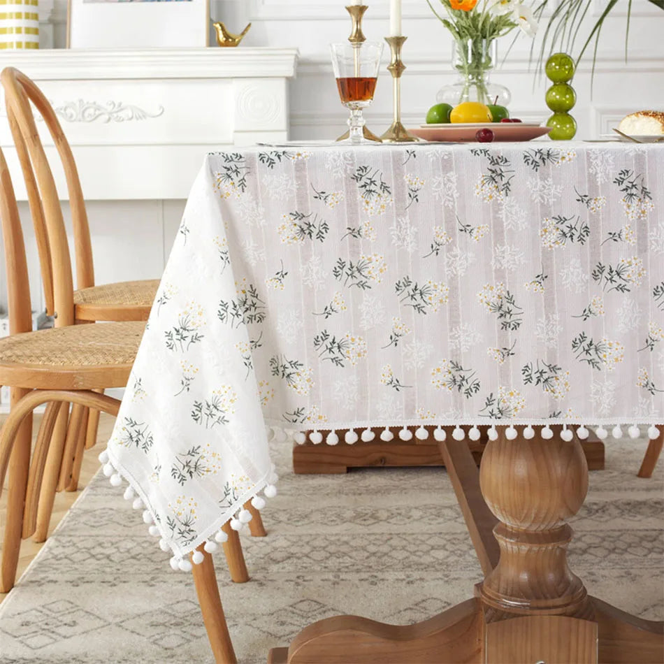 Korean Style Daisy Floral Damask Tablecloth For Dining Table