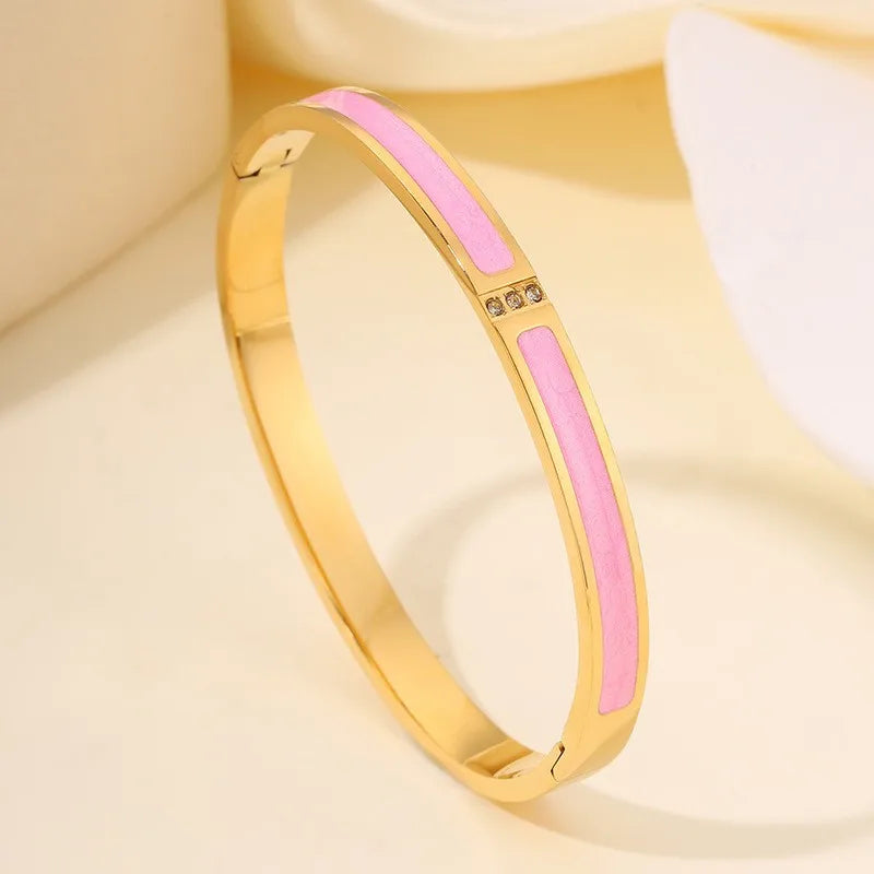 Sparkling Zirconia Inlaid Stainless Steel Bracelet Set For Women