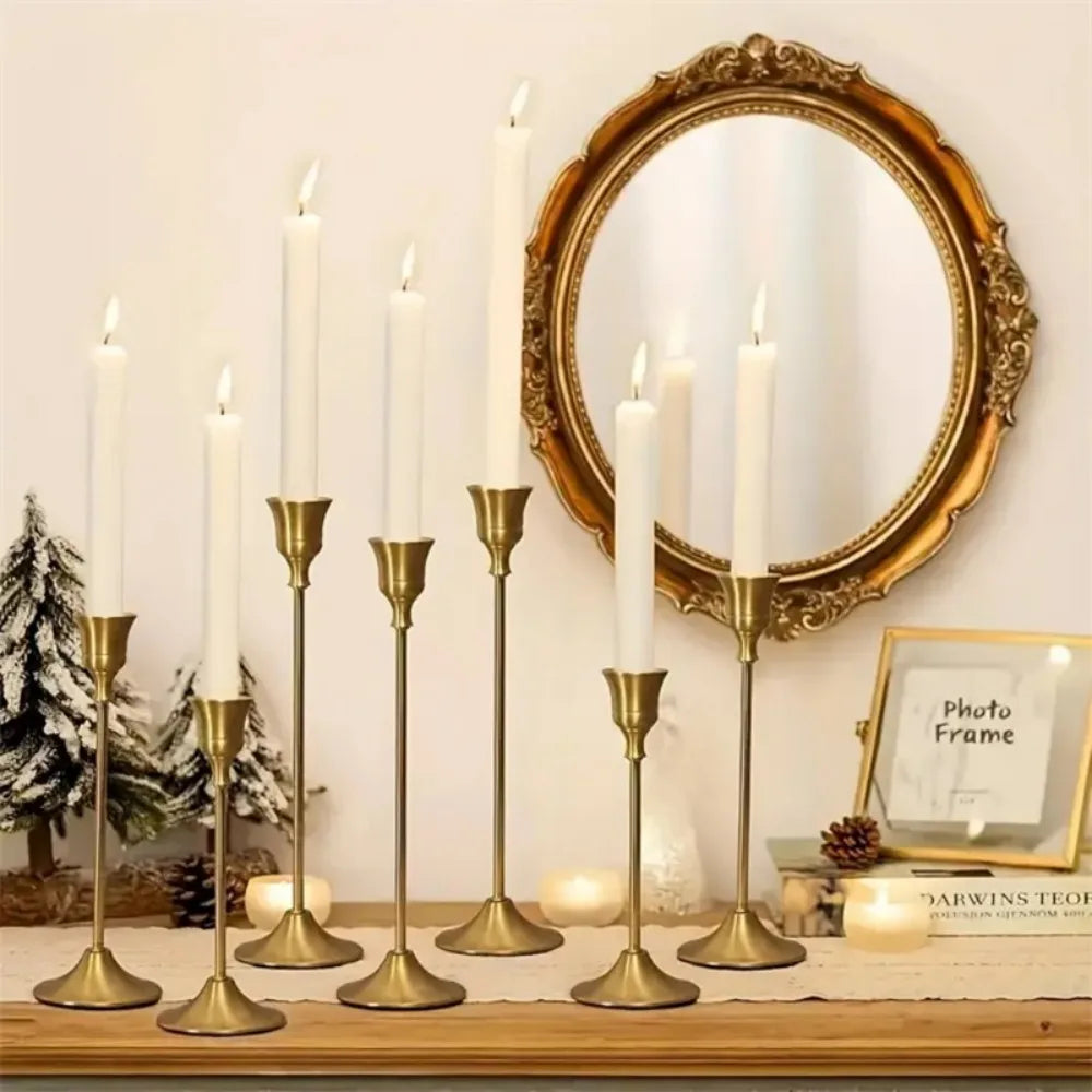 Romantic Gold Candlestick Set Metal Taper Holders For Home Decor