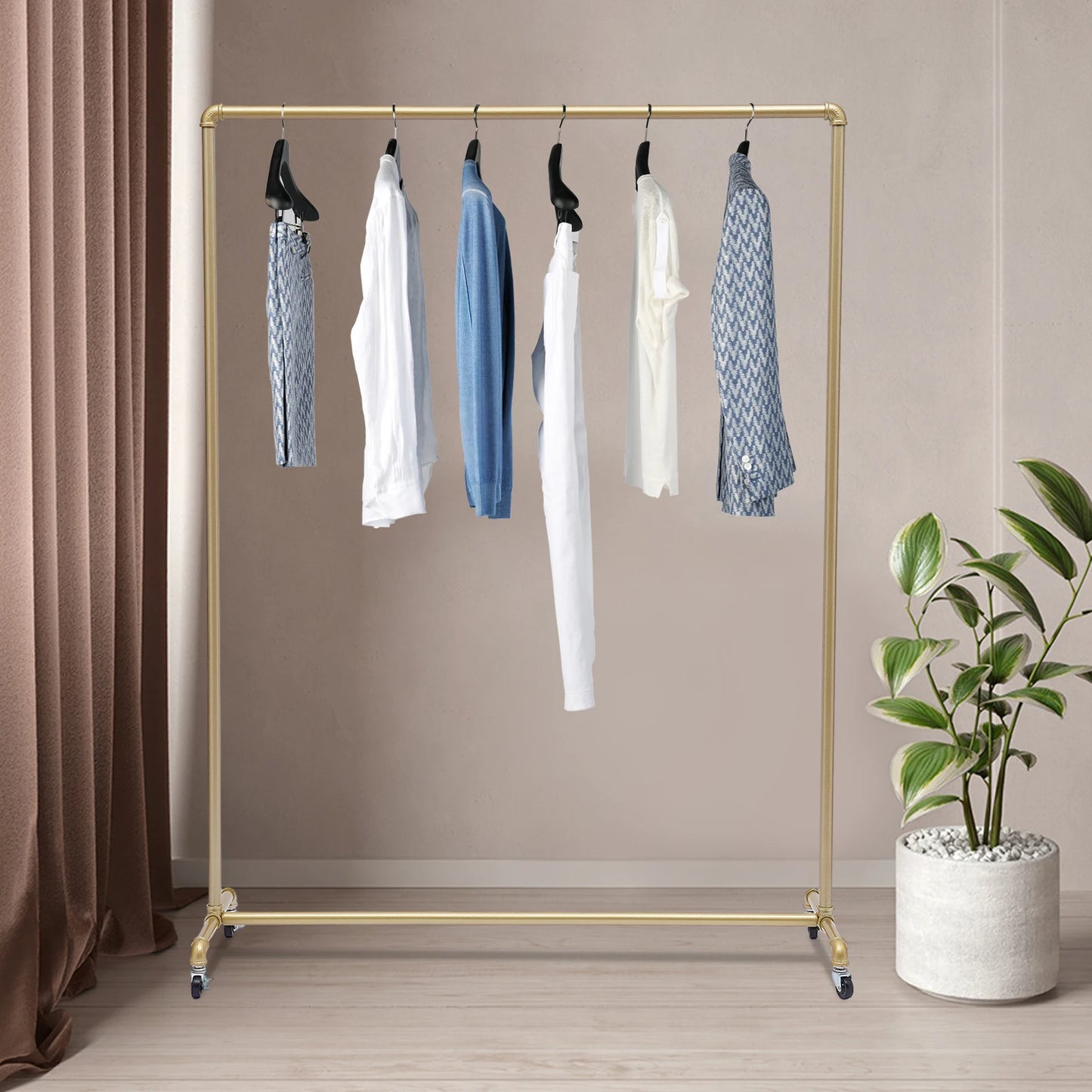 Garment Rack Clothes Display Stand 100lbs Load 120*40*160cm Gold with 4 Casters Brakes for Clothing Store Boutique Bedroom Hallway