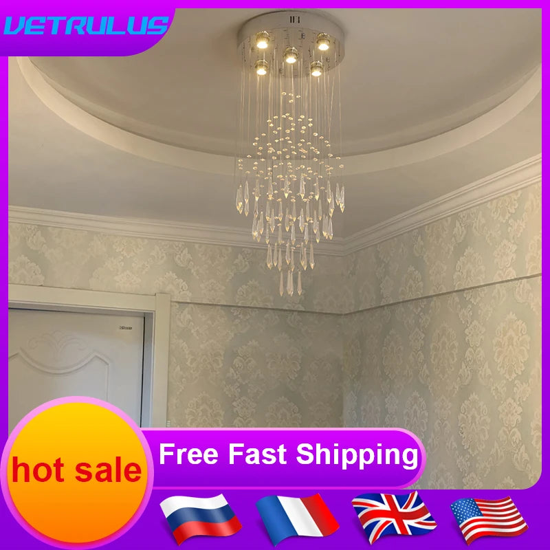 Raindrop Led Crystal Pendant Light Modern Luxury Chandelier Living Dining Room Ceiling Lamps House Decor Lustre Hanging Fixtures