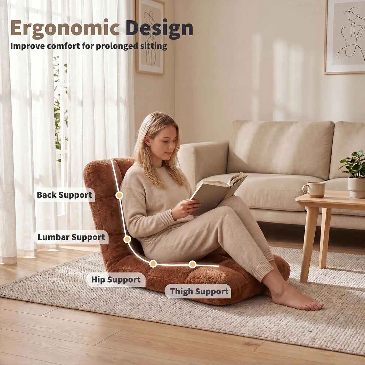 HiMISS Adjustable Floor Chair With Back Support And Foldable Lounge