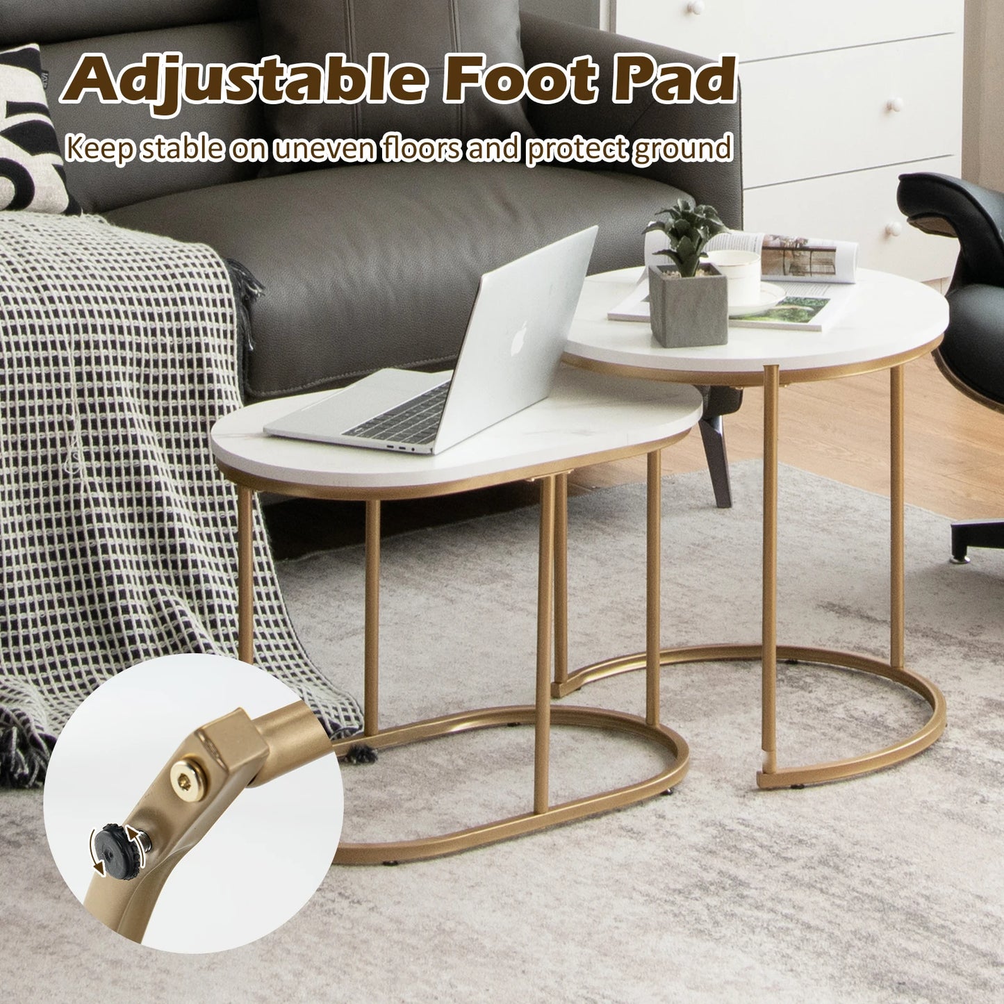 HOMASIS Nesting Marble Coffee Table Set For Living Room Decor