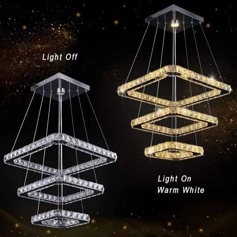 Led Crystal Ceiling Lamp Modern Pendant Light K9 Chandelier Triangle Chrome Plafonier Fixture Dining Living Room Decor Luminaire