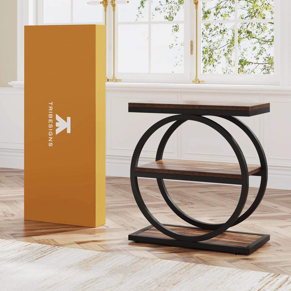 Tribesigns Industrial End Table With 3 Storage Shelves Metal Frame