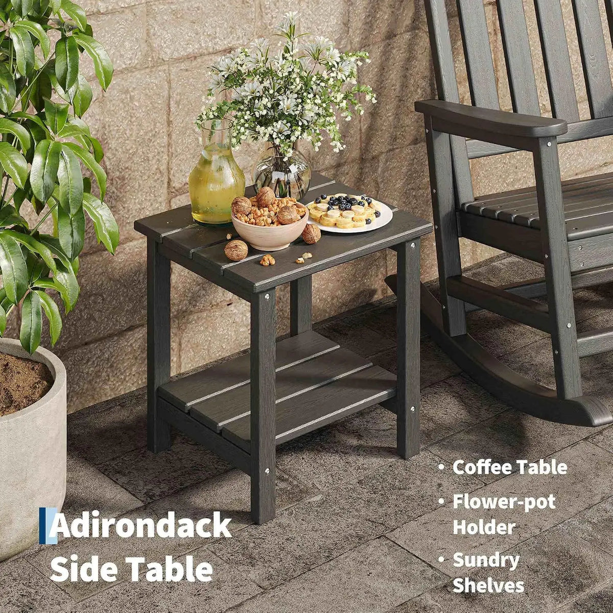 Garvee Rosewood Adirondack Rocking Chair With Side Table