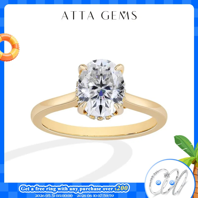 ATTAGEMS Oval Moissanite Ring 925 Sterling Silver for Women